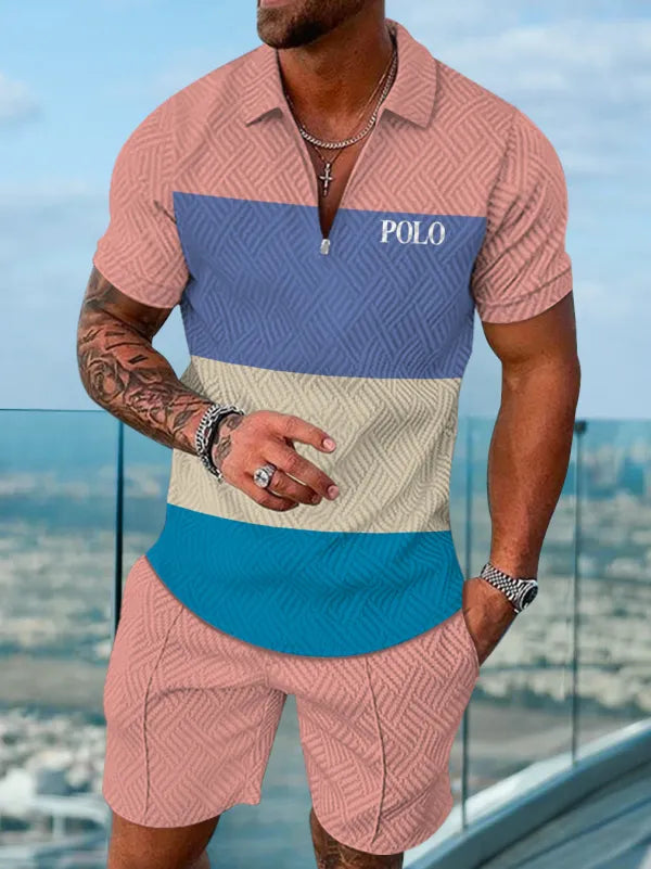 Polo Short Sleeve Zipper Two-Piece Set