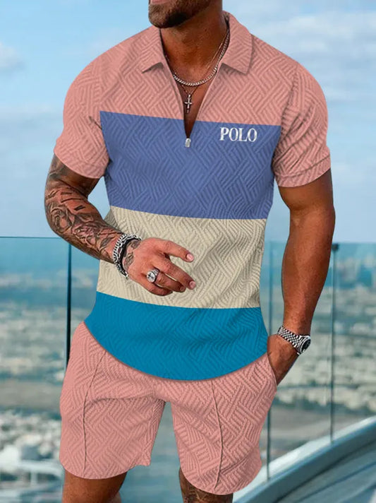 Polo Short Sleeve Zipper Two-Piece Set