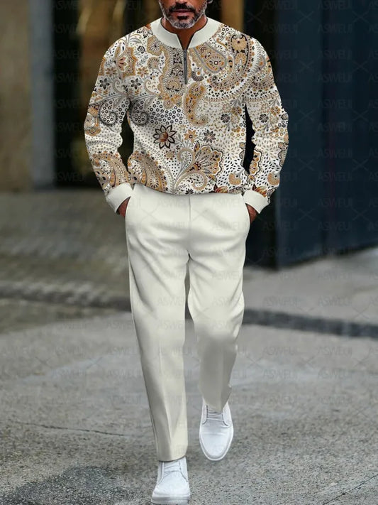 Zipper Long Sleeve Long Pants Two-Piece Set