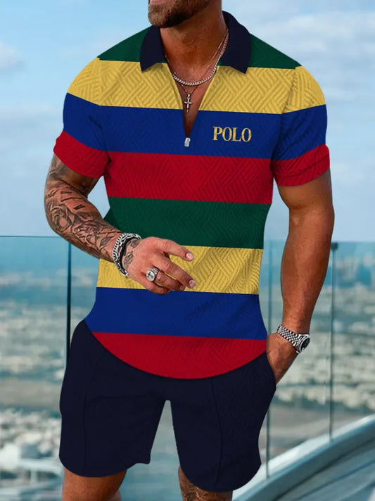 Polo Short Sleeve Zipper Two-Piece Set