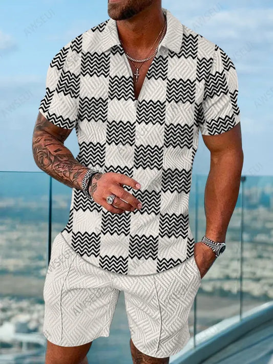 Polo Short Sleeve Zipper Two-Piece Set