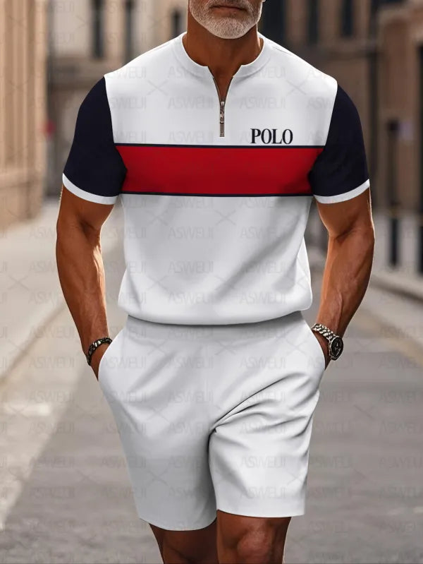 Short Sleeve Zipper Two-piece Set - DUVAL