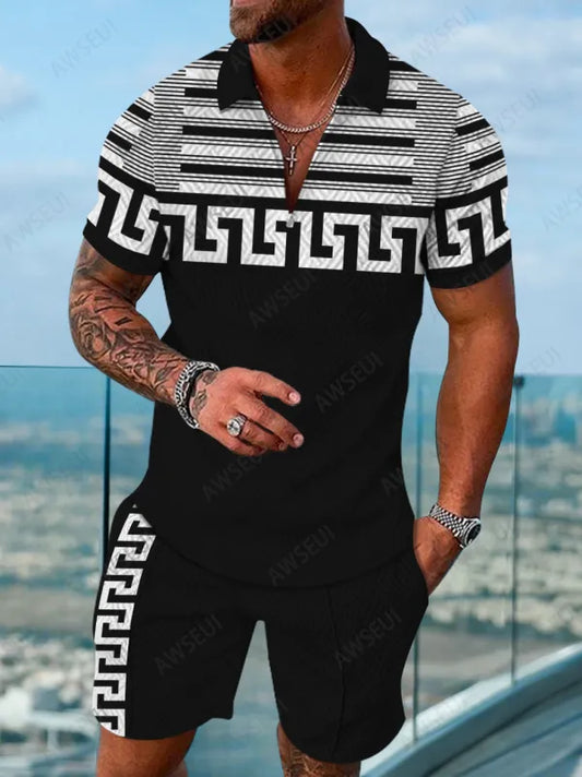 Polo Short Sleeve Zipper Two-Piece Set