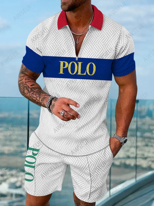 Polo Short Sleeve Zipper Two-Piece Set