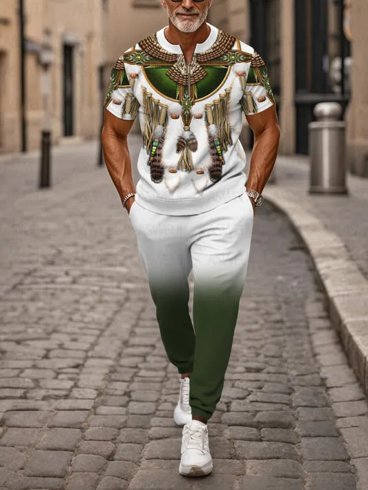 Zipper Short Sleeve Long Pants Two-Piece Set