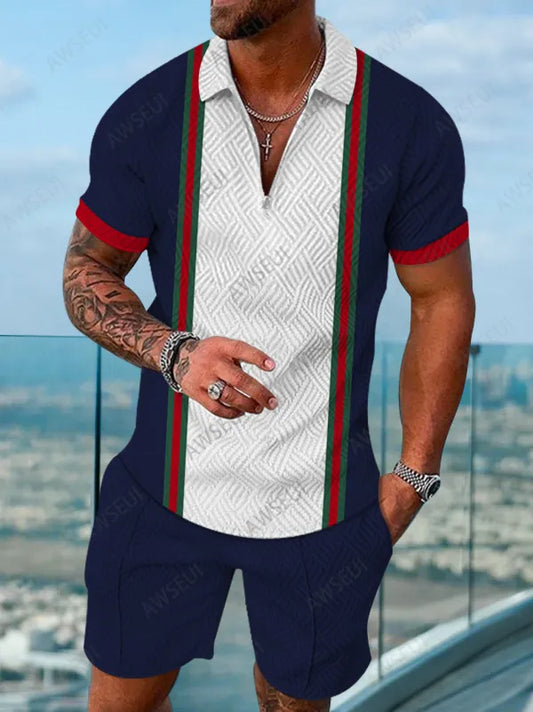 Polo Short Sleeve Zipper Two-Piece Set