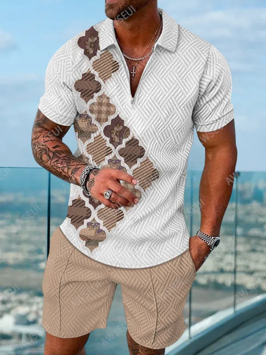 Polo Short Sleeve Zipper Two-Piece Set