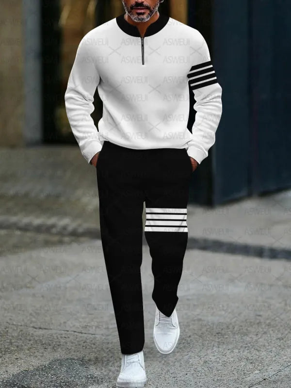 Zipper Long Sleeve Long Pants Two-Piece Set - DUVAL