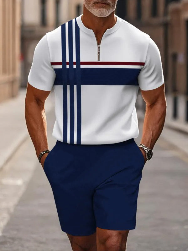 Short Sleeve Zipper Two-piece Set - DUVAL