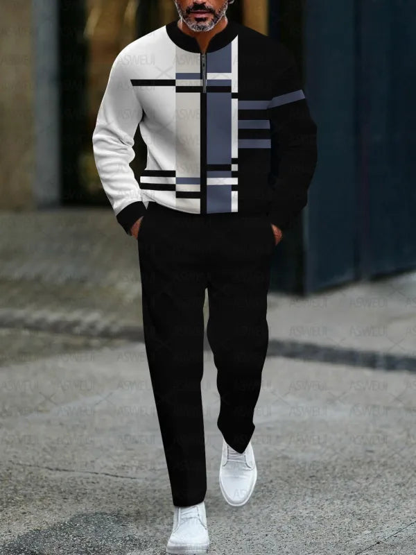 Zipper Long Sleeve Long Pants Two-Piece Set - DUVAL