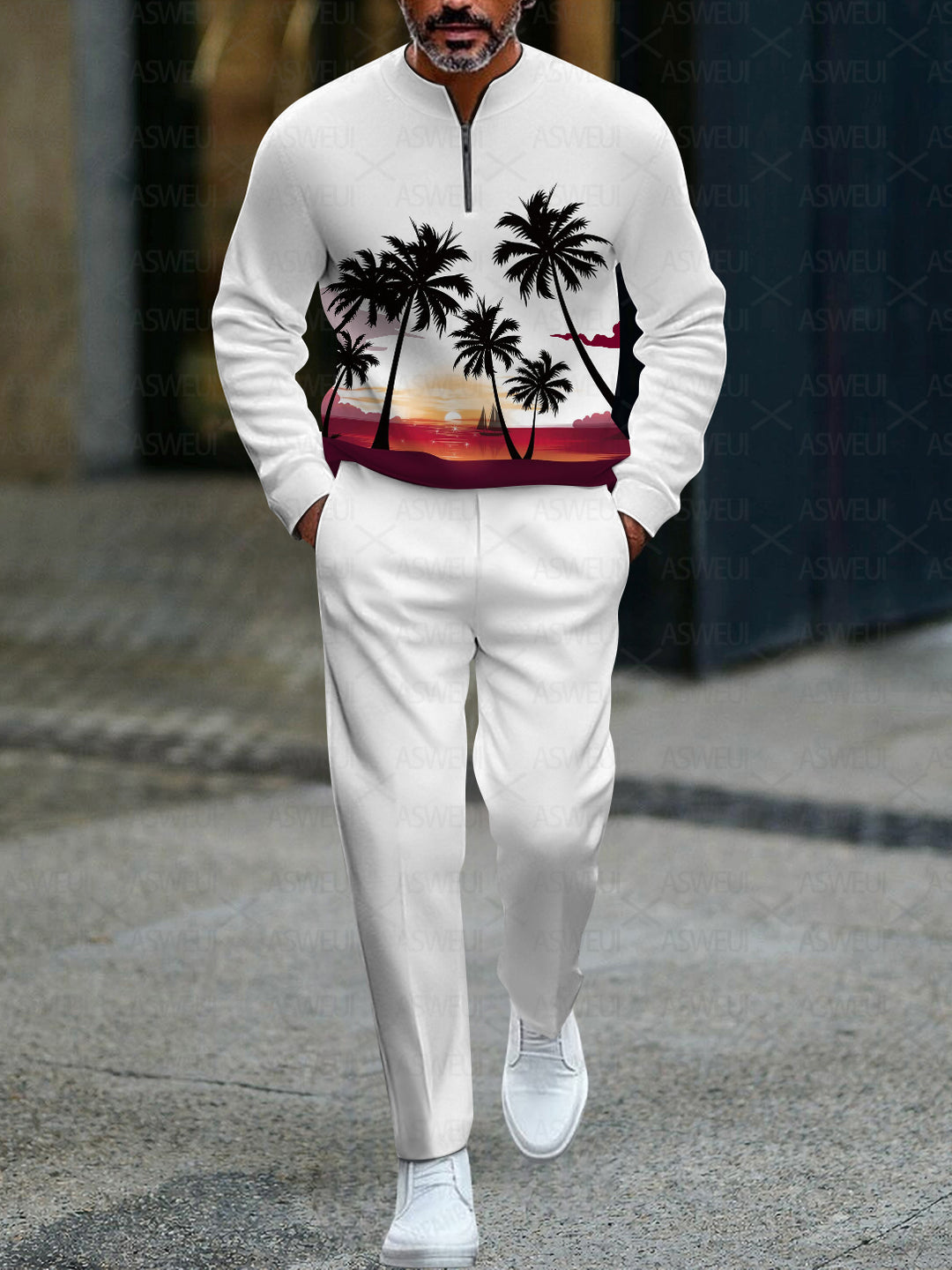 Zipper Long Sleeve Long Pants Two-Piece Set - DUVAL