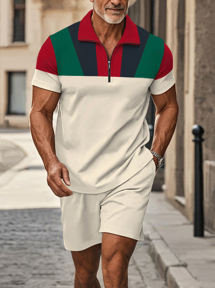 Polo Short Sleeve Zipper Two-Piece Set - DUVAL