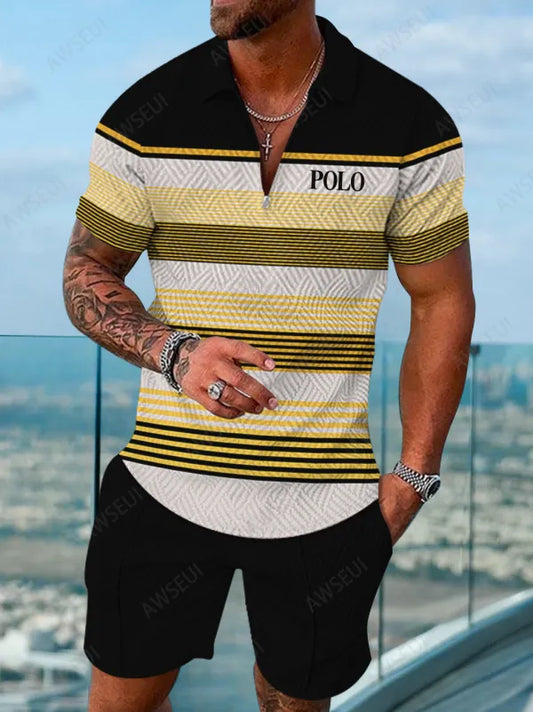 Polo Short Sleeve Zipper Two-Piece Set