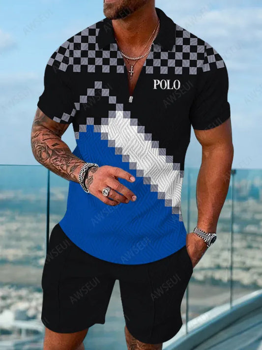 Polo Short Sleeve Zipper Two-Piece Set