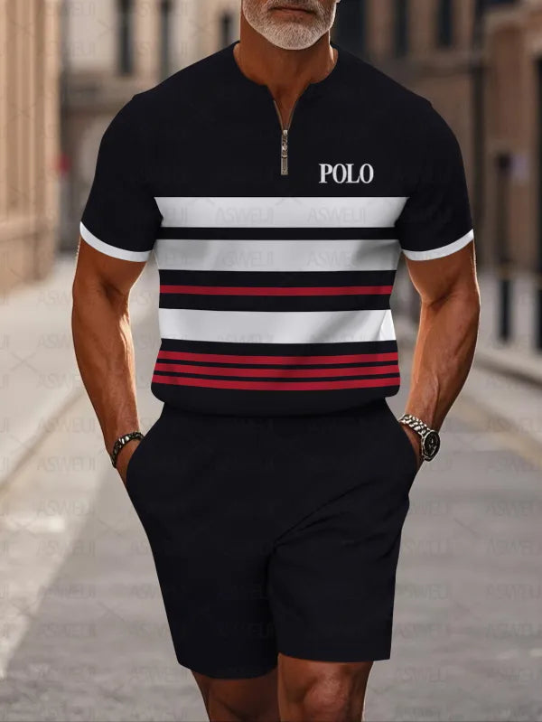 Short Sleeve Zipper Two-piece Set - DUVAL