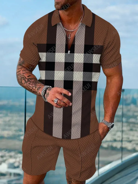 Polo Short Sleeve Zipper Two-Piece Set