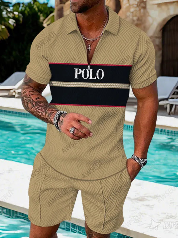 Polo Short Sleeve Zipper Two-Piece Set