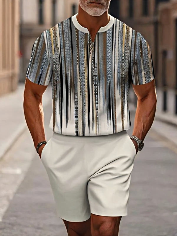 Short Sleeve Zipper Two-piece Set - DUVAL