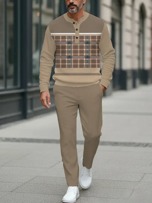 Long Sleeve Long Pants Button Two-Piece Set - DUVAL