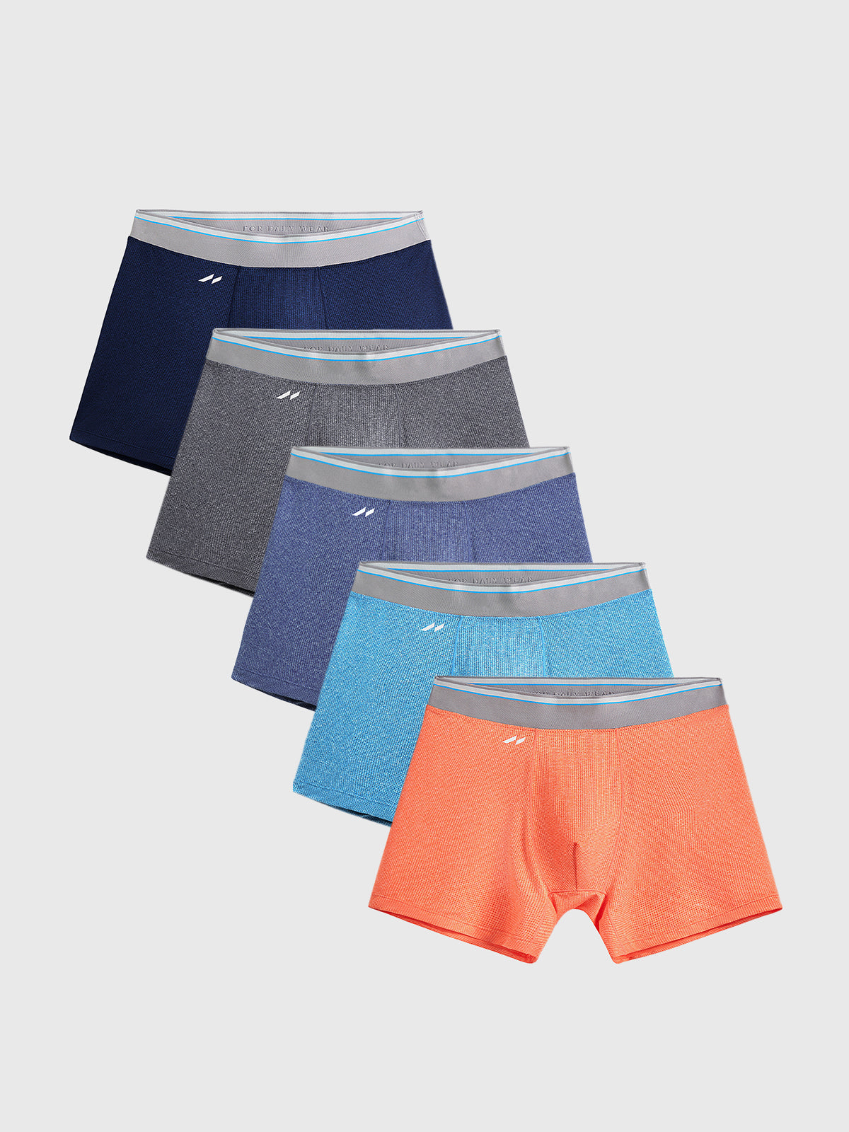 5 Packs AIRFLOW 5" Performance Boxer Brief-Orange/Blue/Charcoal Heather/Navy/Indigo Heather