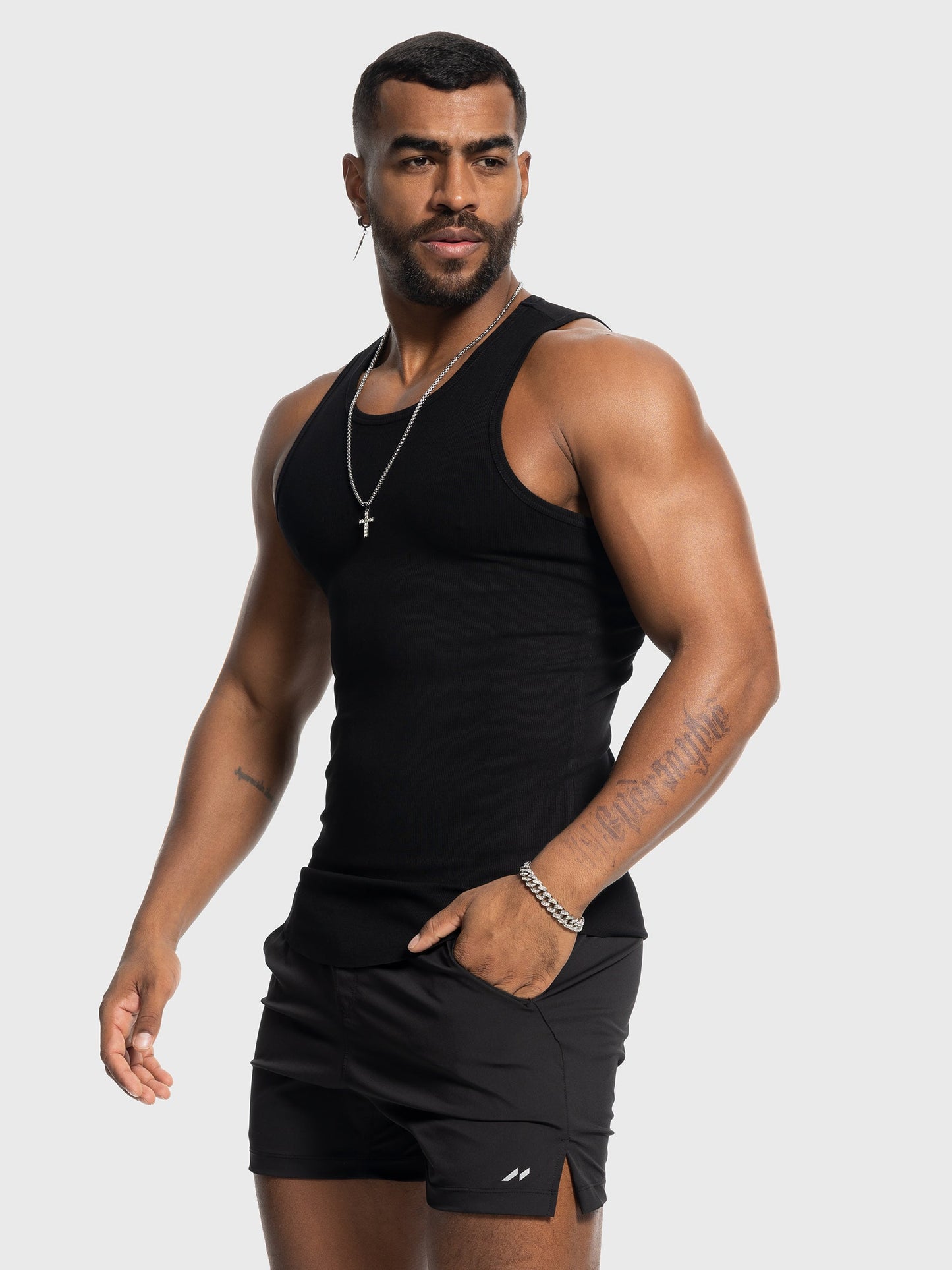 Ribbed Stretch Tank Top Curved Hem