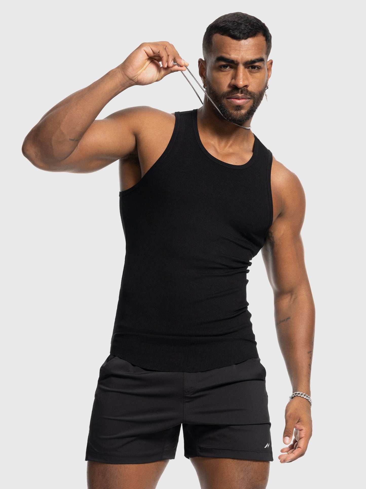 Ribbed Stretch Tank Top Curved Hem