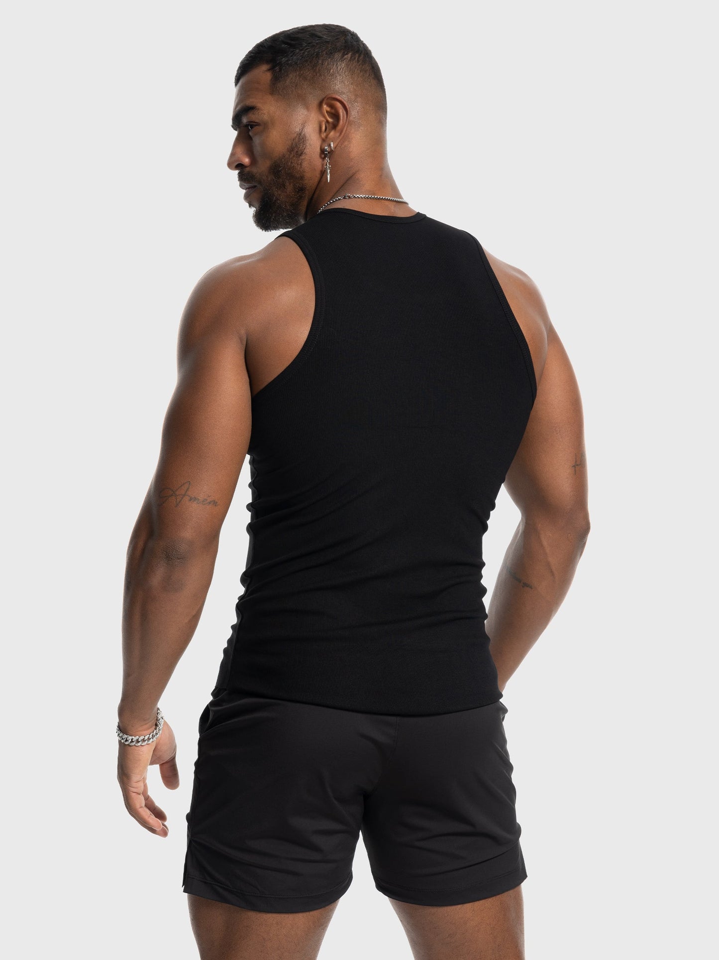 Ribbed Stretch Tank Top Curved Hem