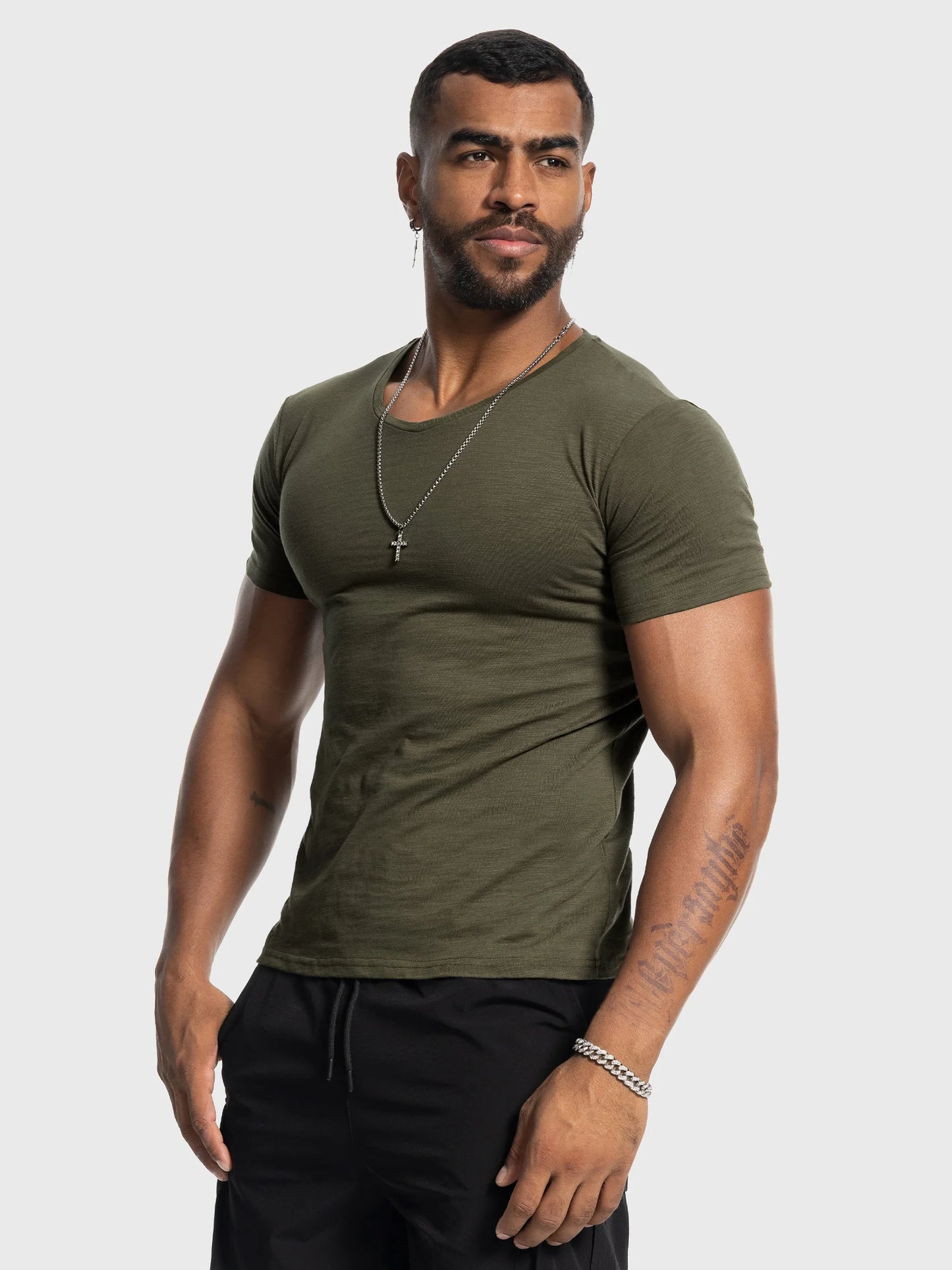 Slub V-neck Stretch T-shirt