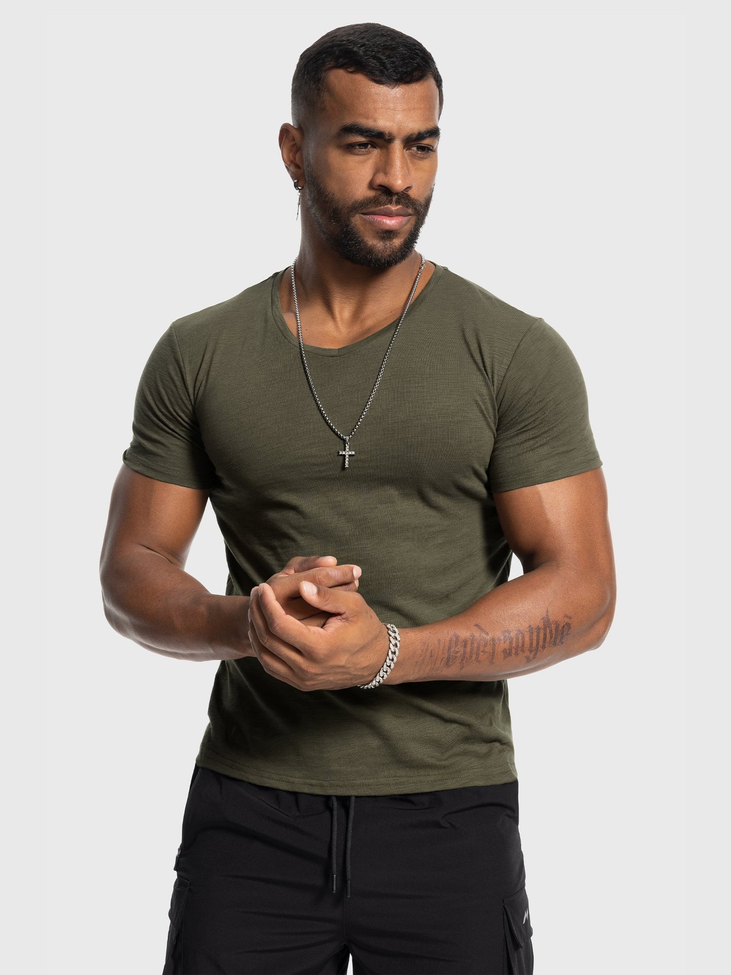 Slub V-neck Stretch T-shirt