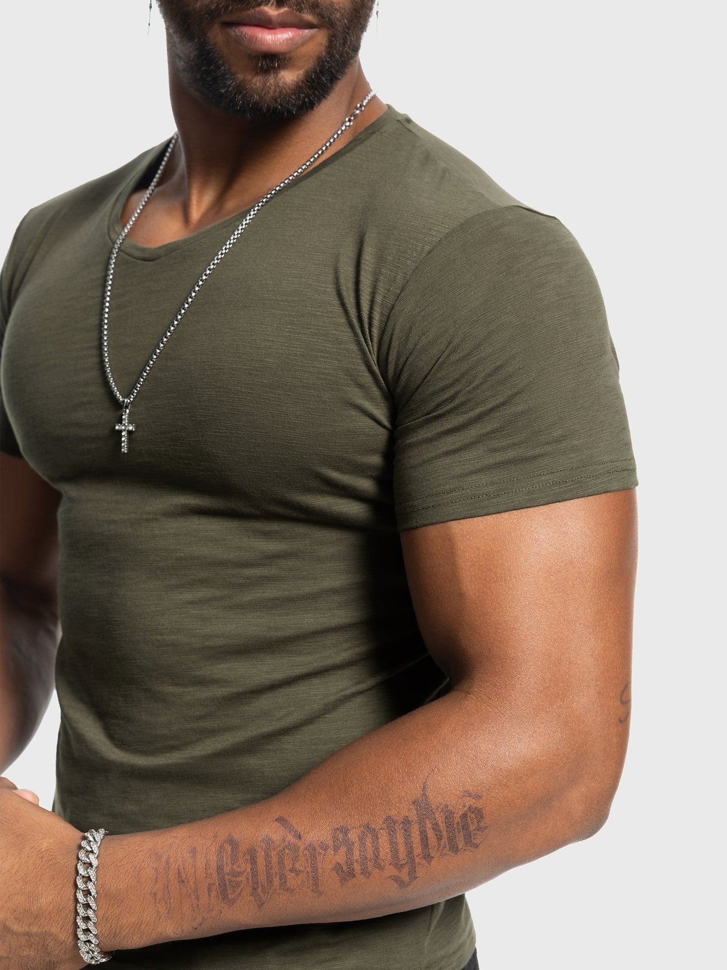 Slub V-neck Stretch T-shirt