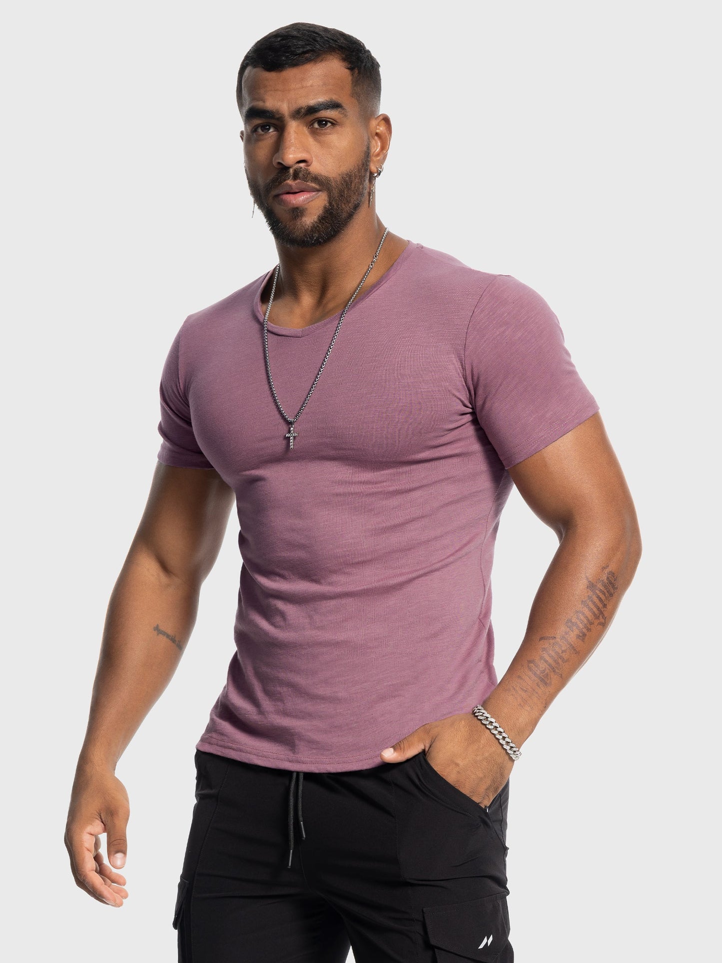 Slub V-neck Stretch T-shirt