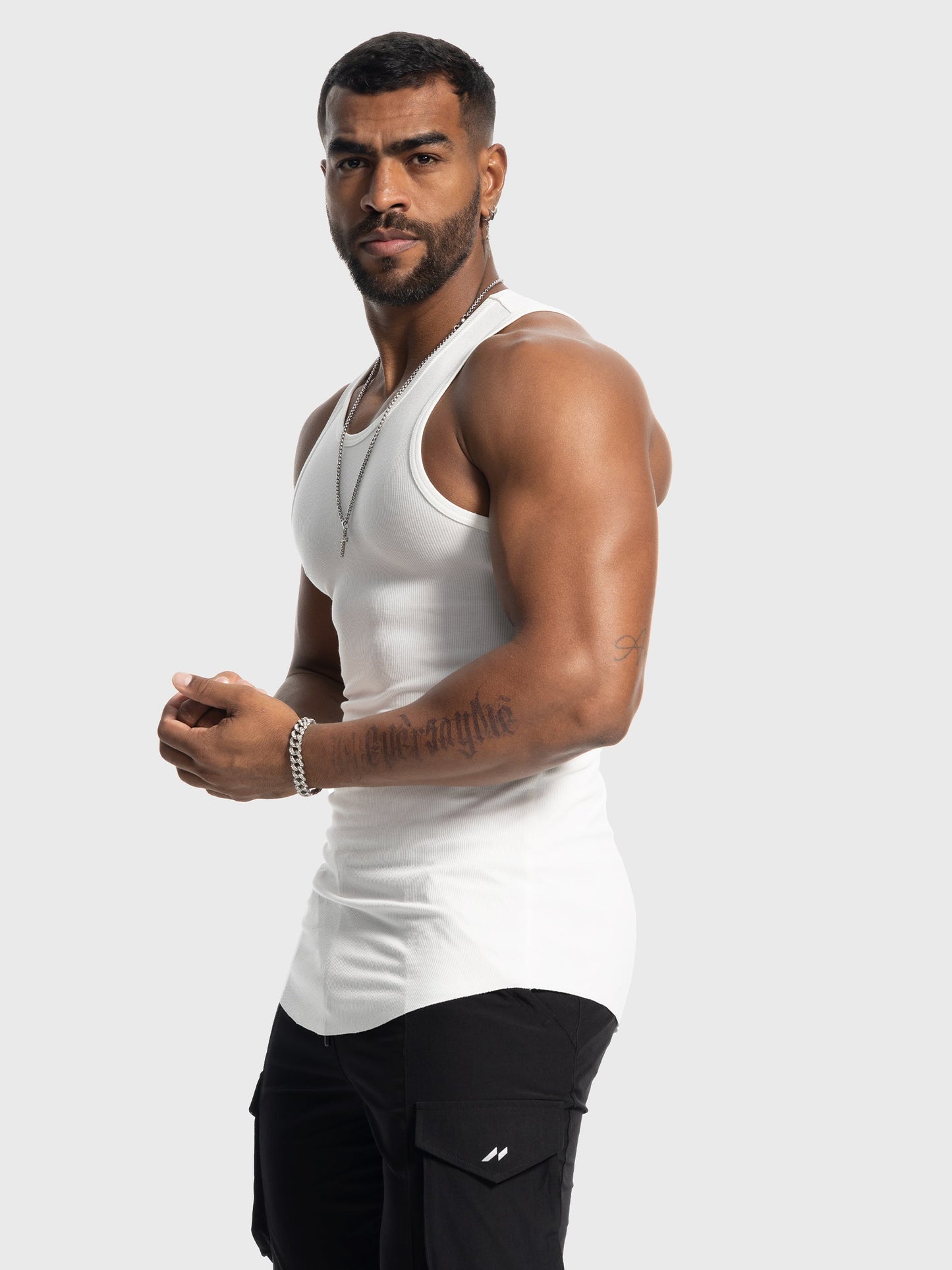 Ribbed Stretch Tank Top Curved Hem