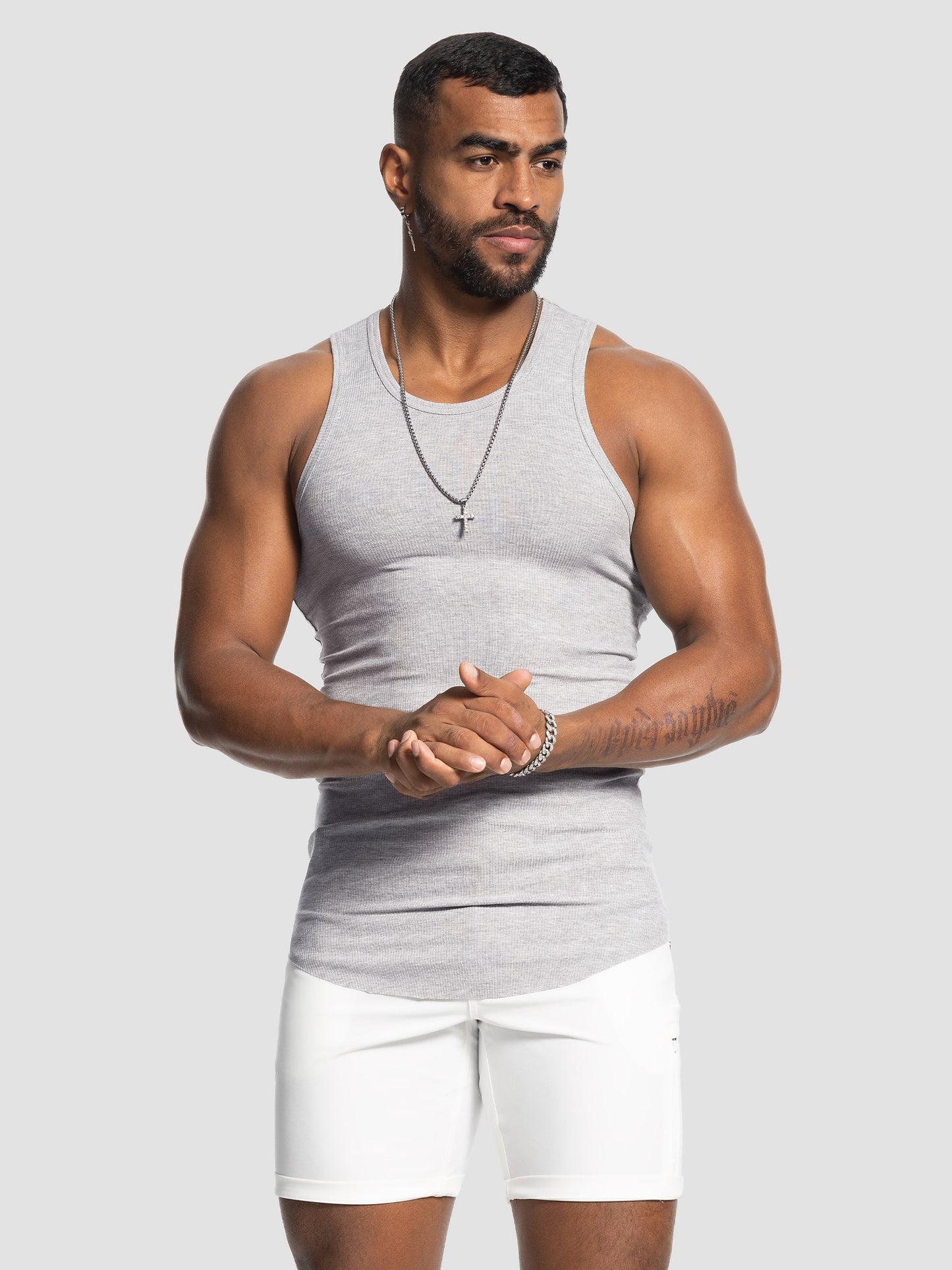 Ribbed Stretch Tank Top Curved Hem