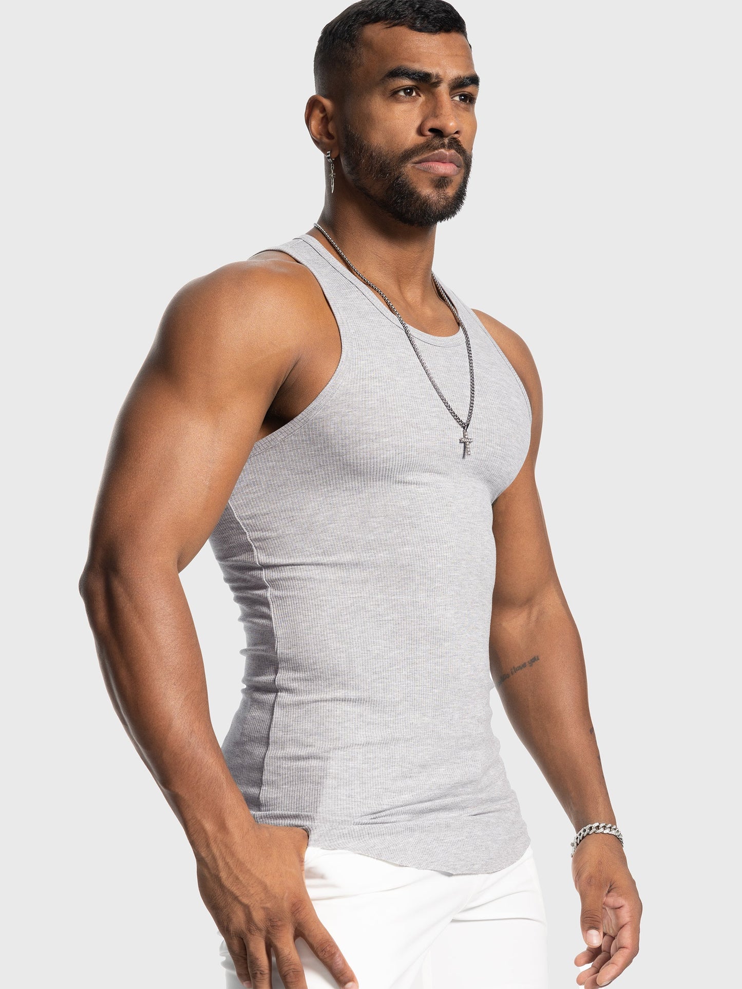 Ribbed Stretch Tank Top Curved Hem