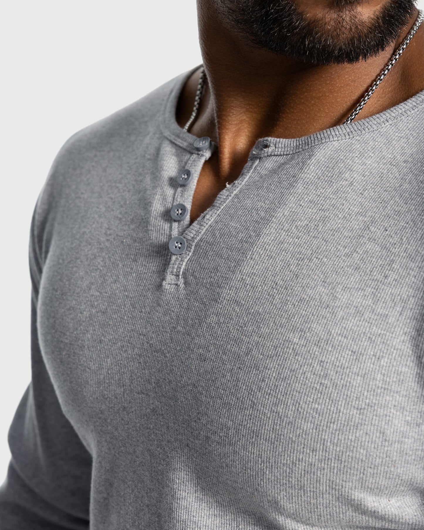 Rib Knit Curved Hem Long Sleeve Henley Shirt