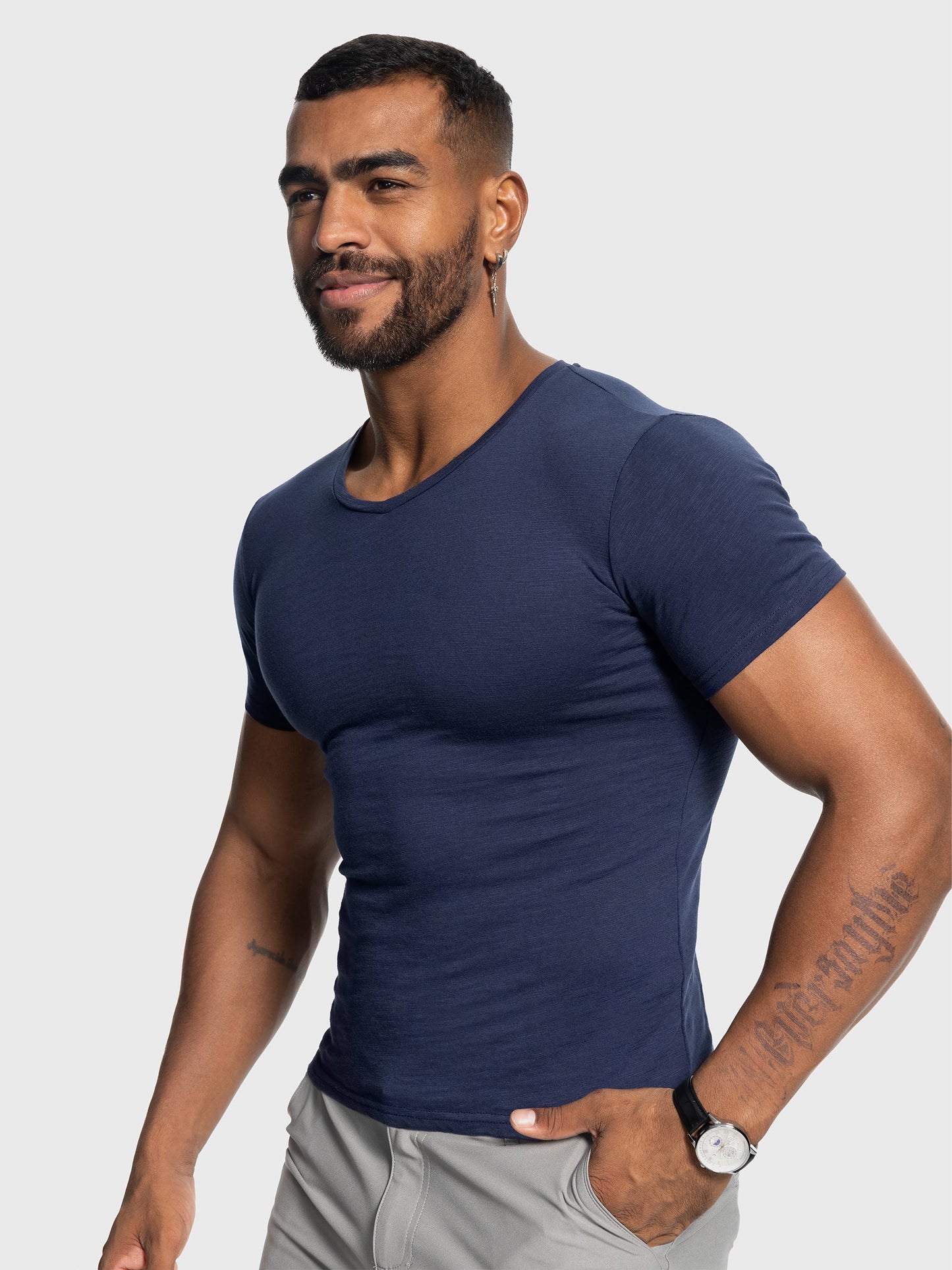 Slub V-neck Stretch T-shirt