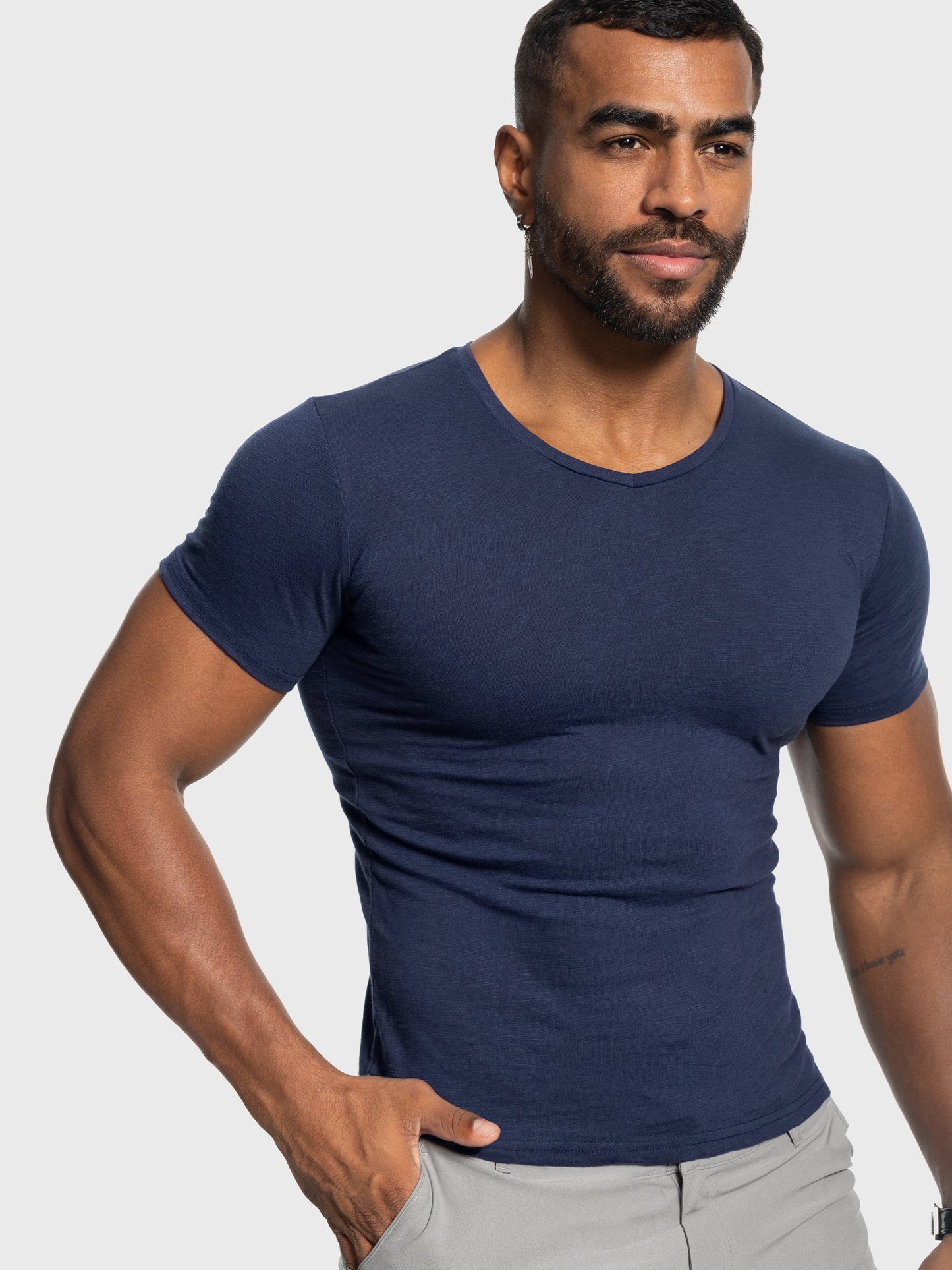 Slub V-neck Stretch T-shirt