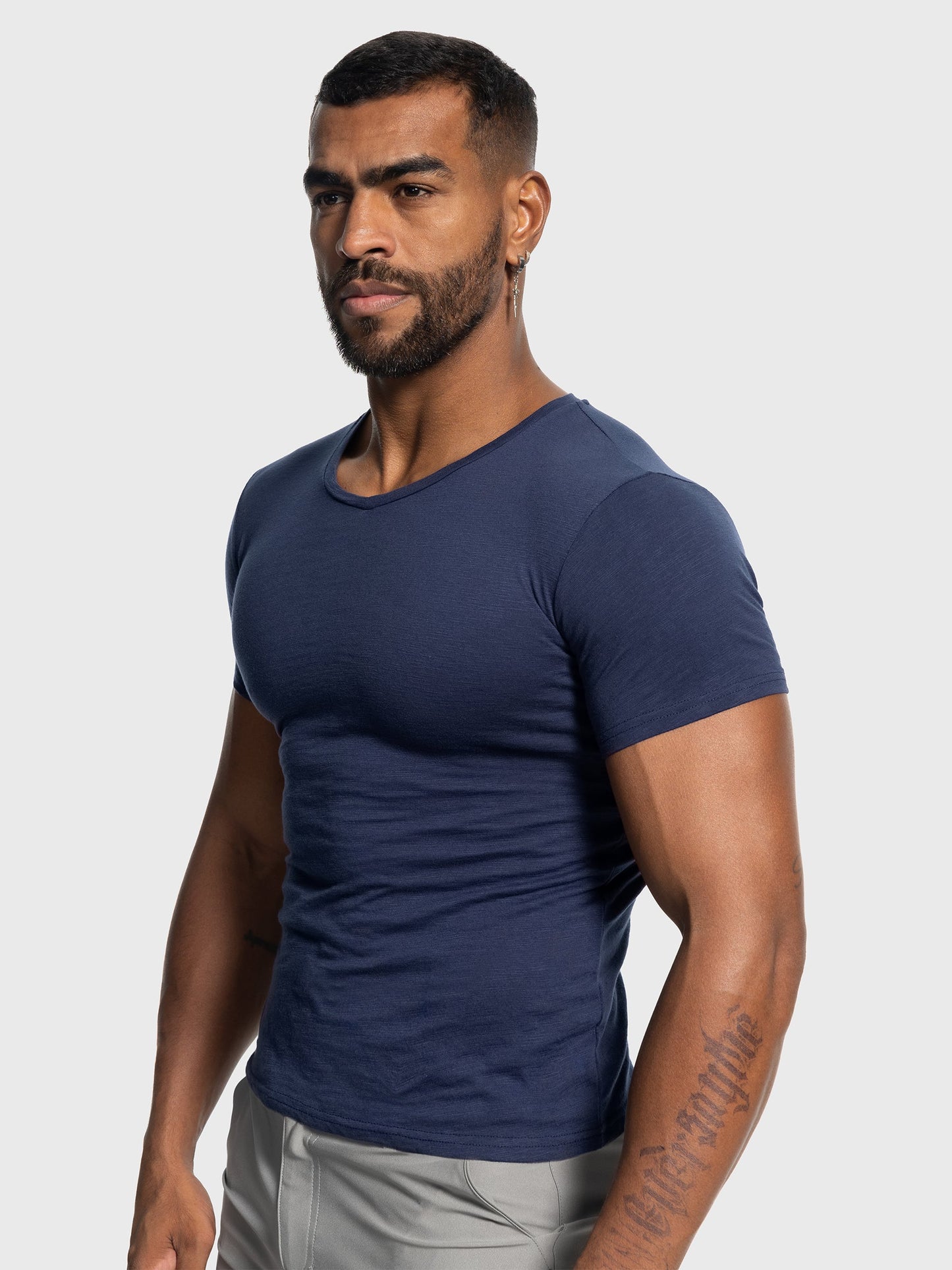 Slub V-neck Stretch T-shirt