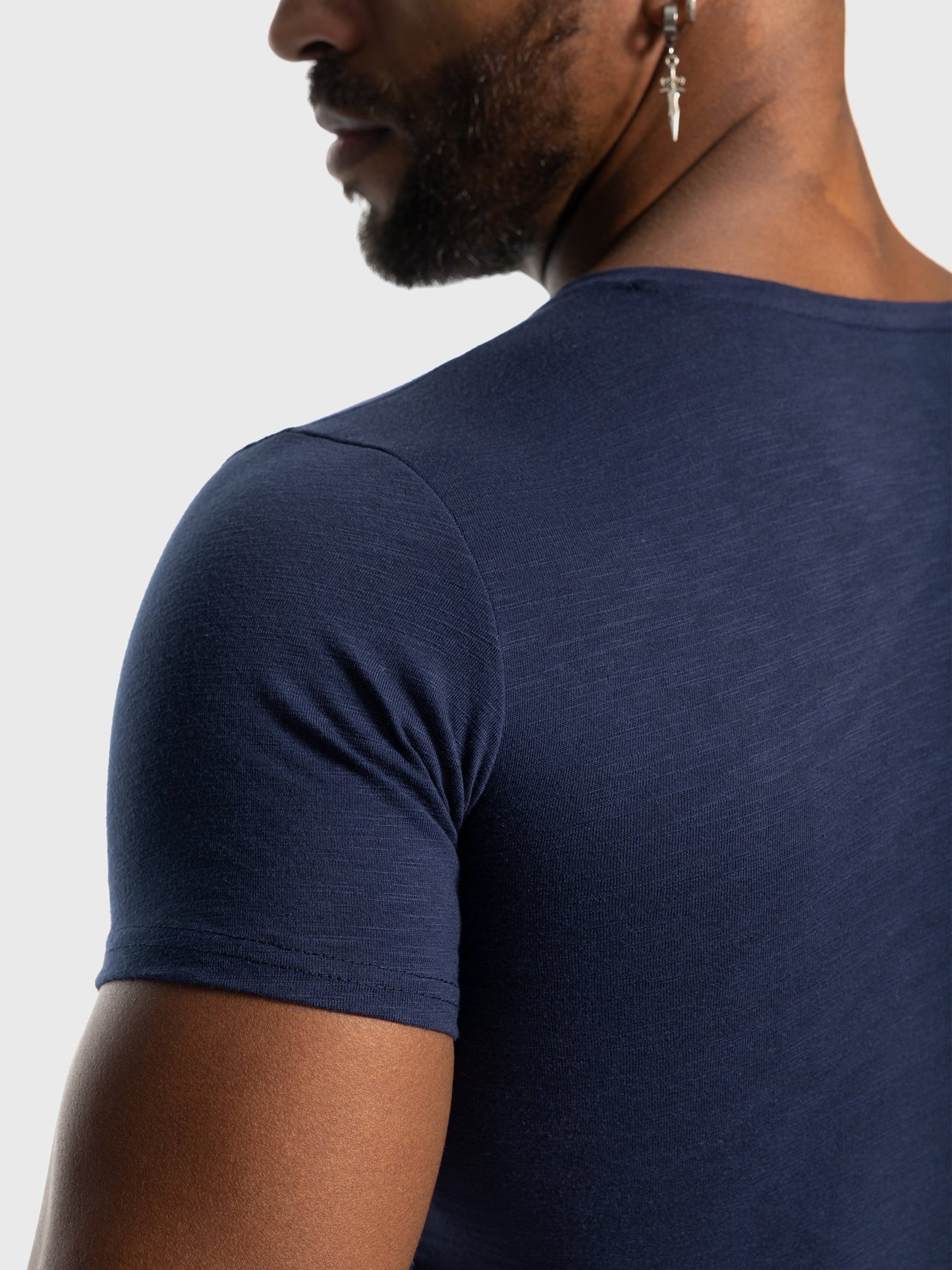 Slub V-neck Stretch T-shirt