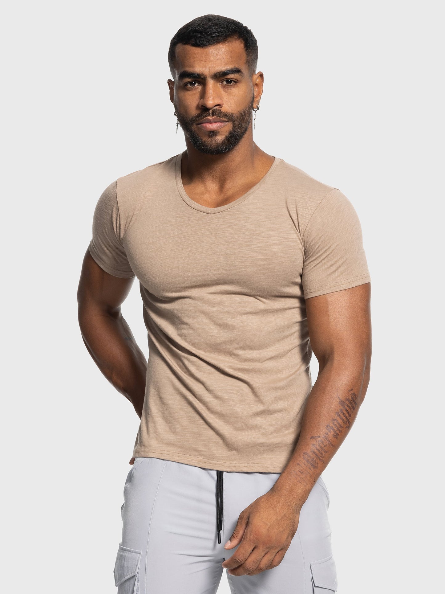 Slub V-neck Stretch T-shirt