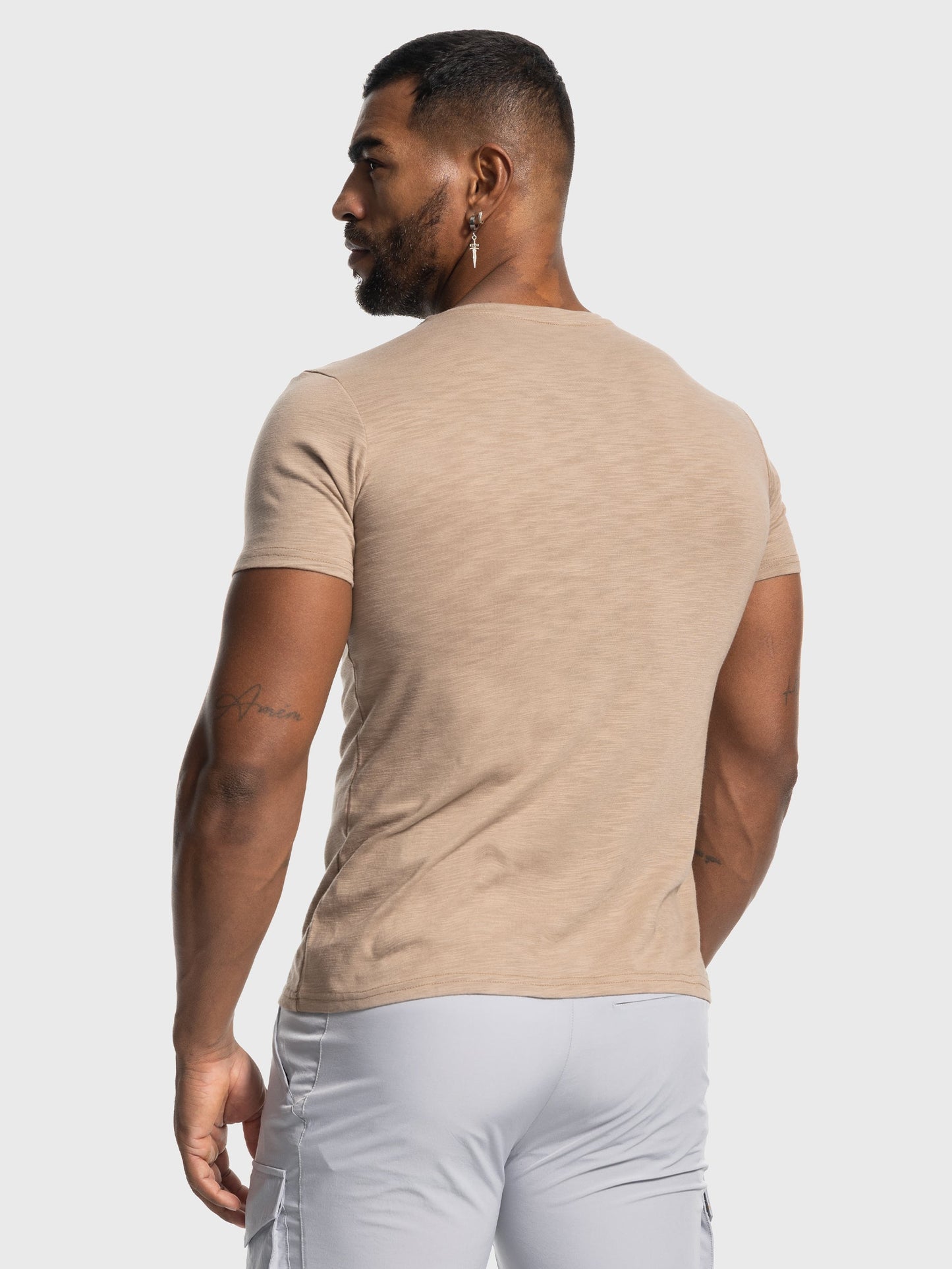 Slub V-neck Stretch T-shirt