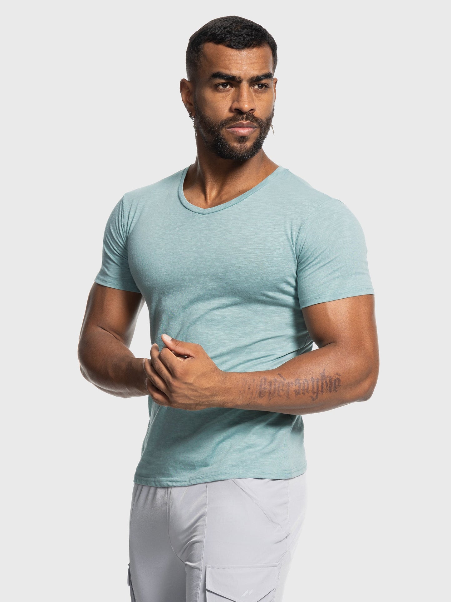 Slub V-neck Stretch T-shirt