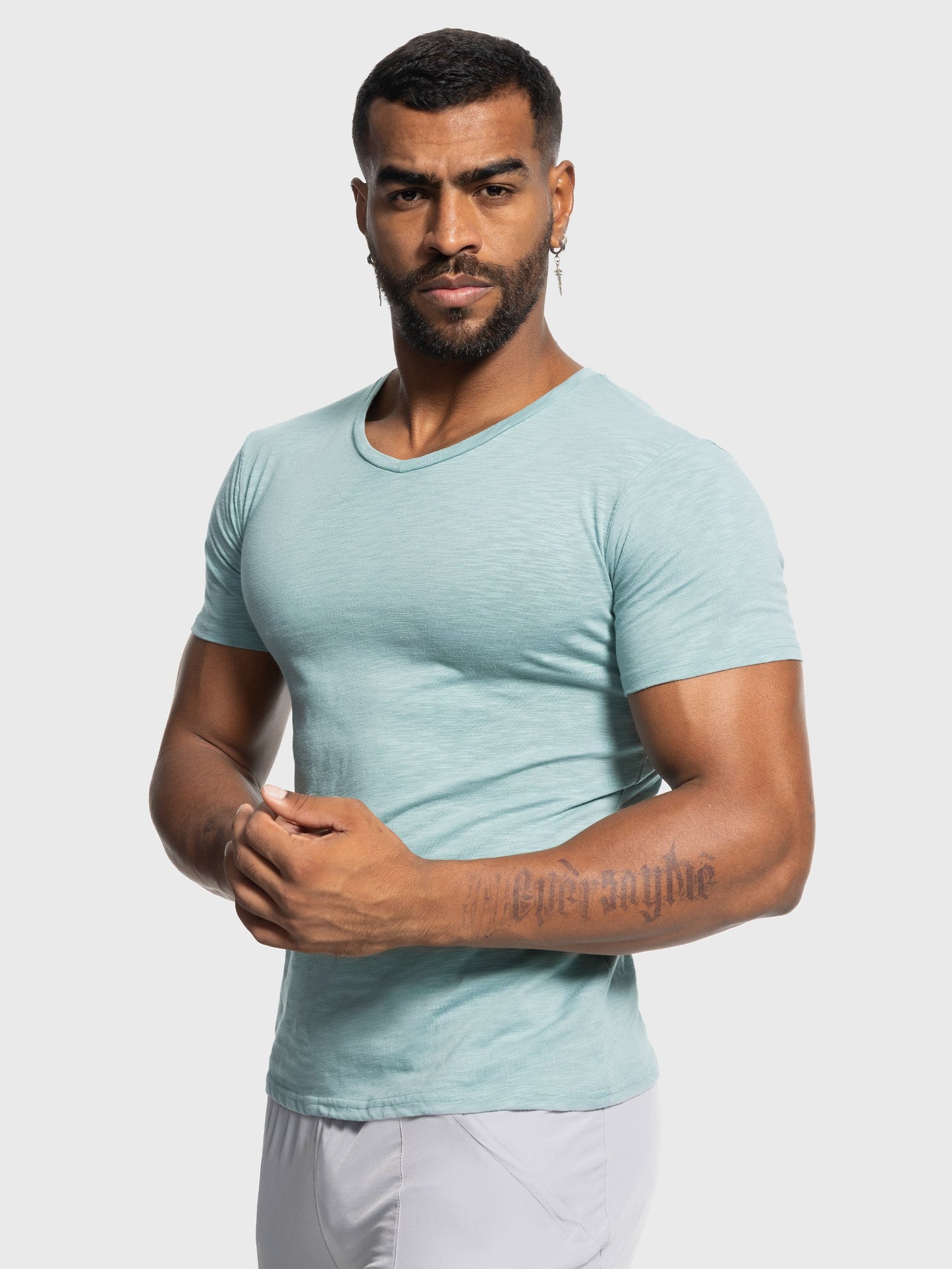 Slub V-neck Stretch T-shirt