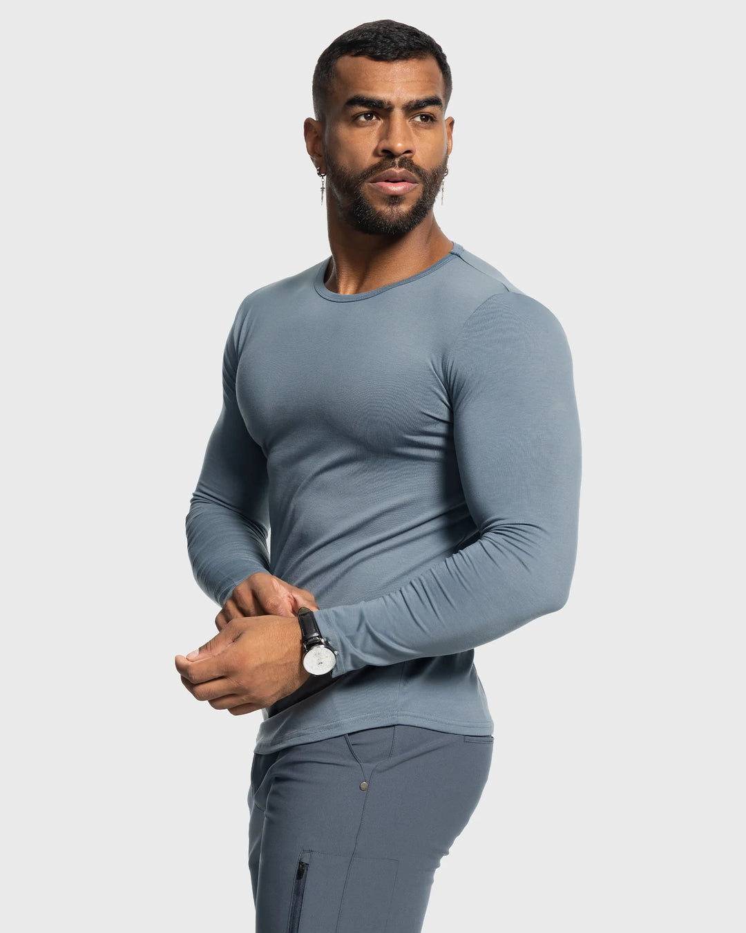 All Day Elite Curve-Hem Tee Stretch Long Sleeve - DUVAL