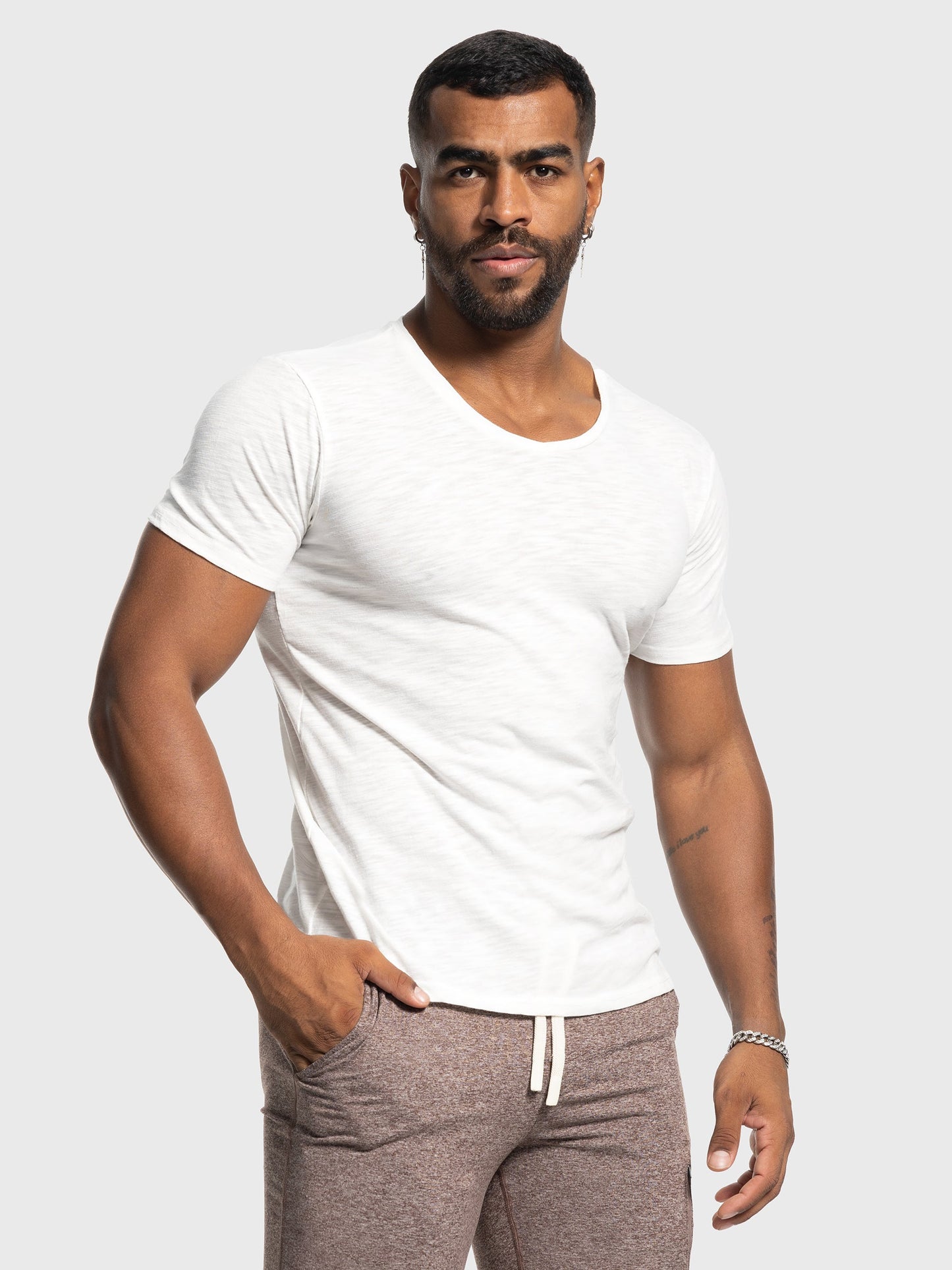 Slub V-neck Stretch T-shirt