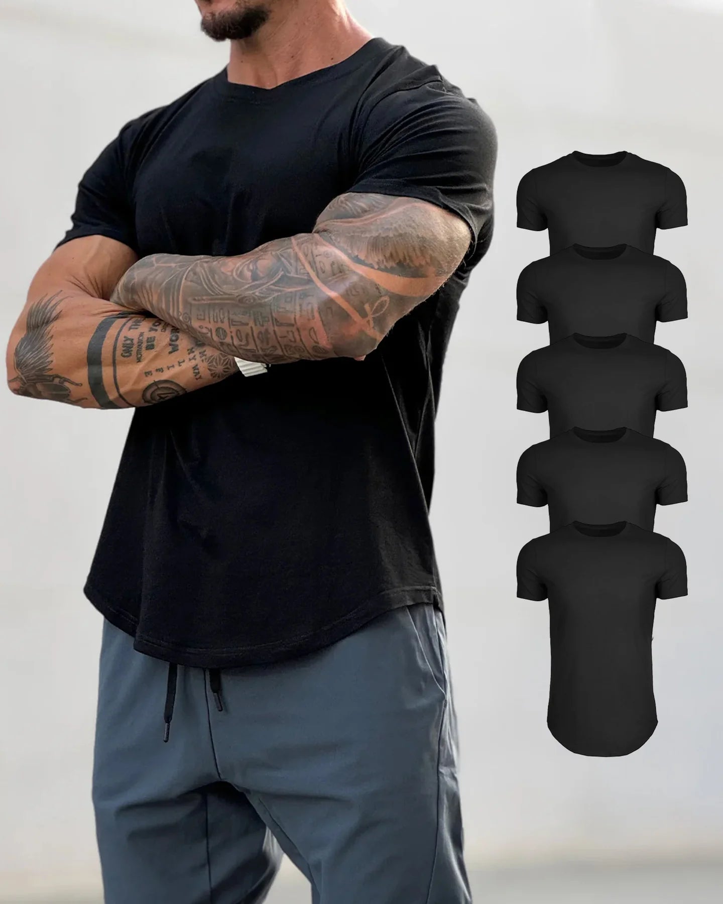 5-Pack Kore Curved Hem T-shirt Muscle Fit Crew Neck