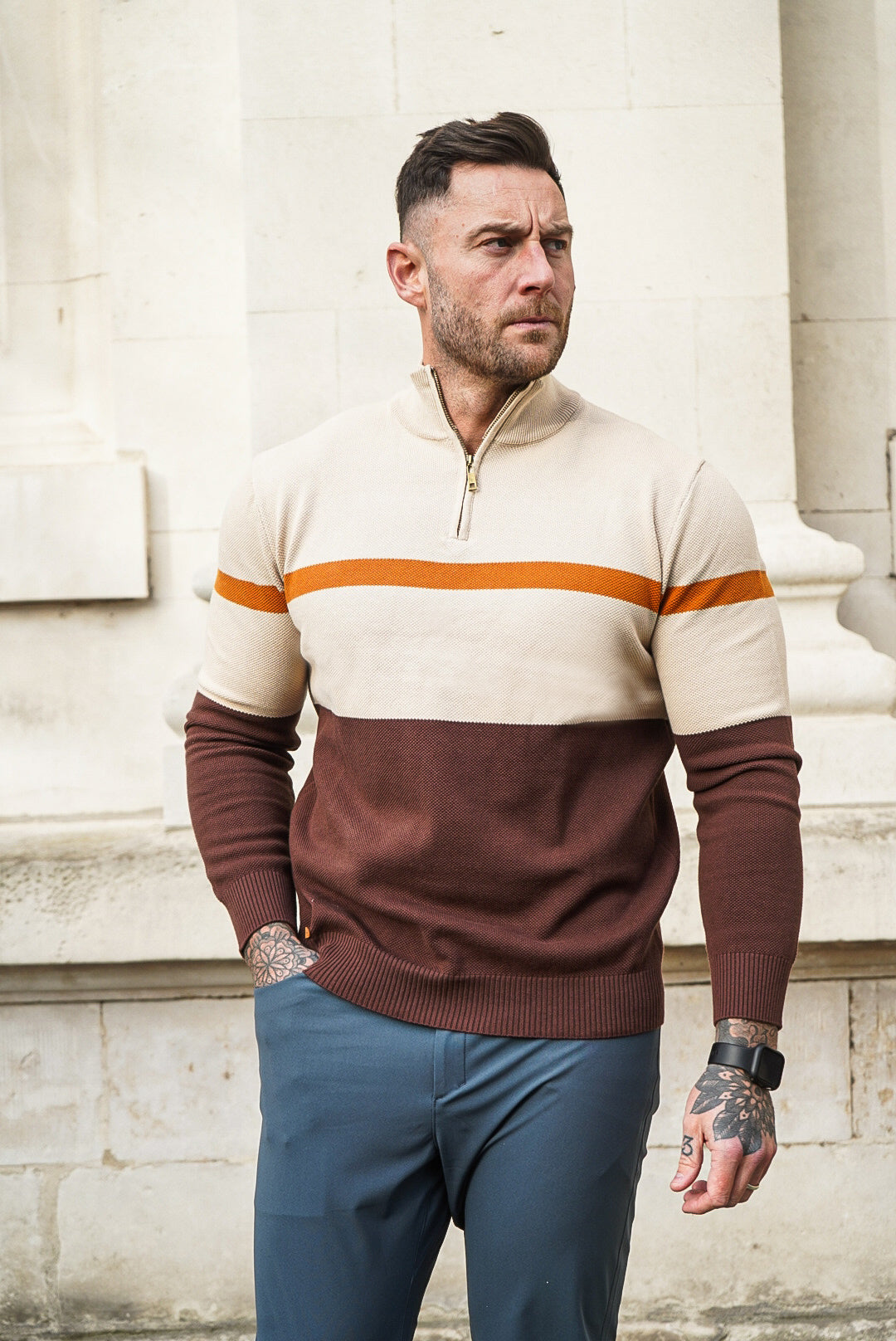 Color-Block Quarter-Zip Sweater