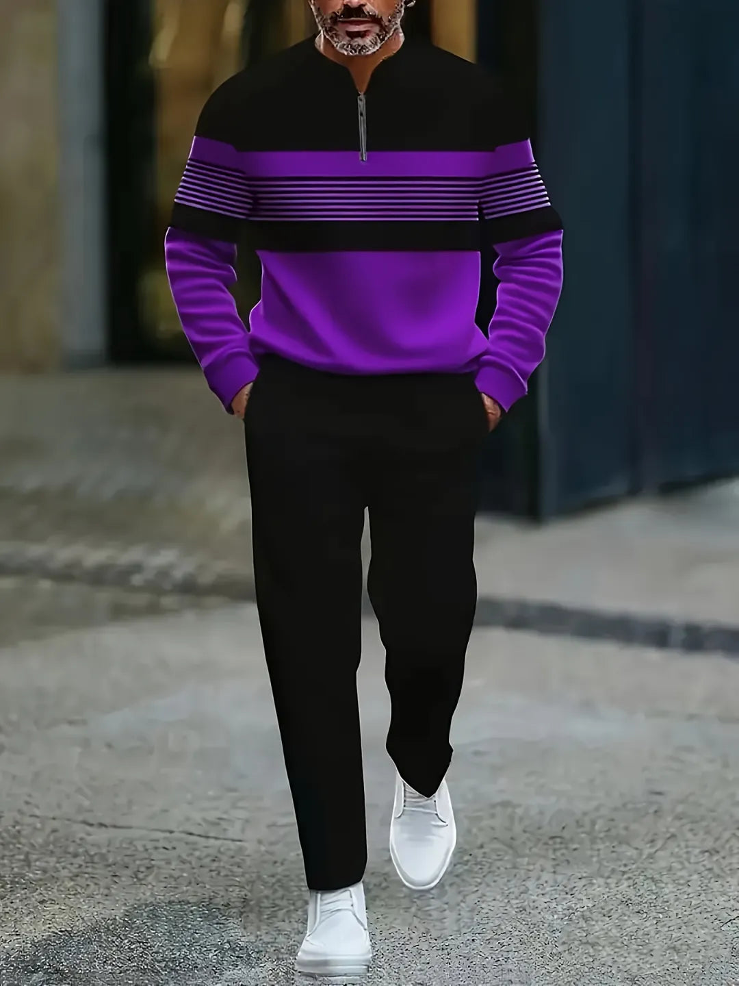 Quarter Zip Sweater & Trousers Two-Piece Set - DUVAL