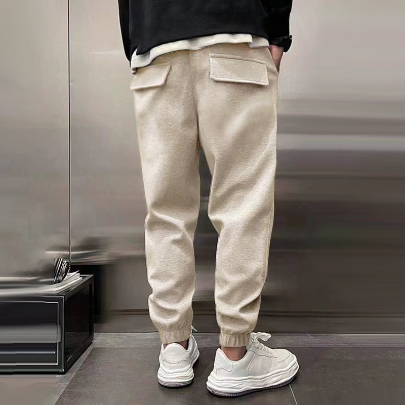 men's-solid-plush-loose-elastic-waist-casual-sports-pants