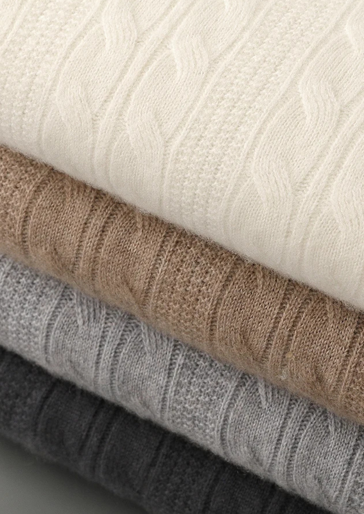 Pure Extra-Fine Merino Wool Cable Crewneck